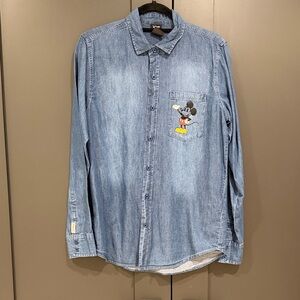 Disney Denim Blue Men's Shirt with Mickey Mouse Design